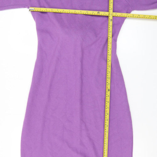 Marks and Spencer Women's Purple Knit Bodycon Belted Dress Size 14