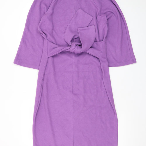Marks and Spencer Women's Purple Knit Bodycon Belted Dress Size 14