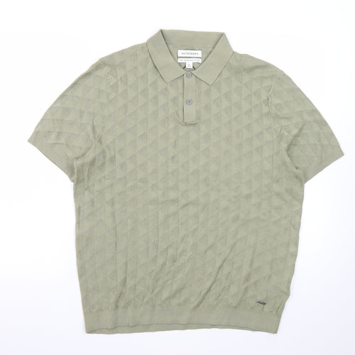 Marks and Spencer Autograph Green Cotton Argyle Polo Shirt L Regular Fit