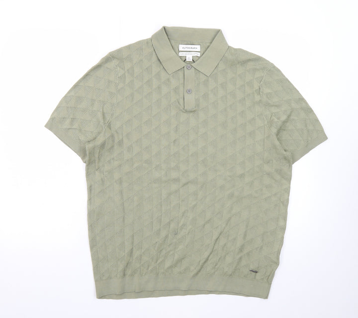 Marks and Spencer Autograph Green Cotton Argyle Polo Shirt L Regular Fit