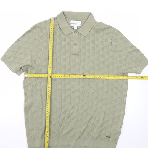 Marks and Spencer Autograph Green Cotton Argyle Polo Shirt L Regular Fit