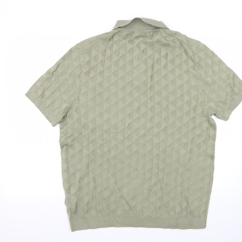 Marks and Spencer Autograph Green Cotton Argyle Polo Shirt L Regular Fit