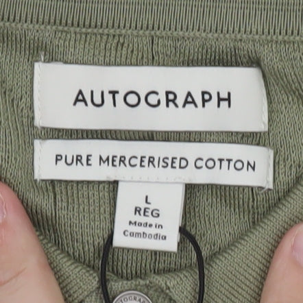 Marks and Spencer Autograph Green Cotton Argyle Polo Shirt L Regular Fit