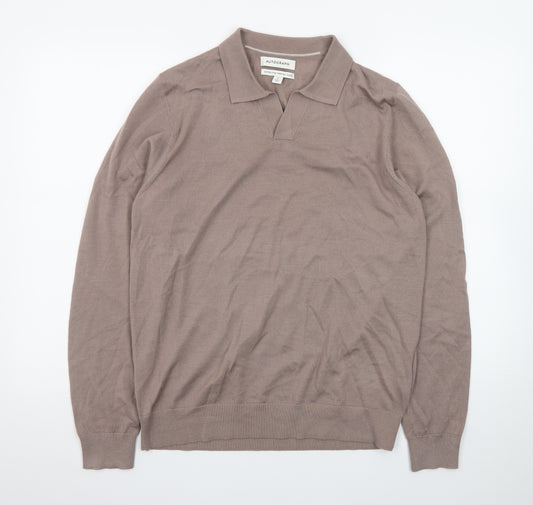 Marks and Spencer Autograph Men's Beige Merino Wool Long Sleeve Polo M
