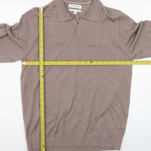 Marks and Spencer Autograph Men's Beige Merino Wool Long Sleeve Polo M