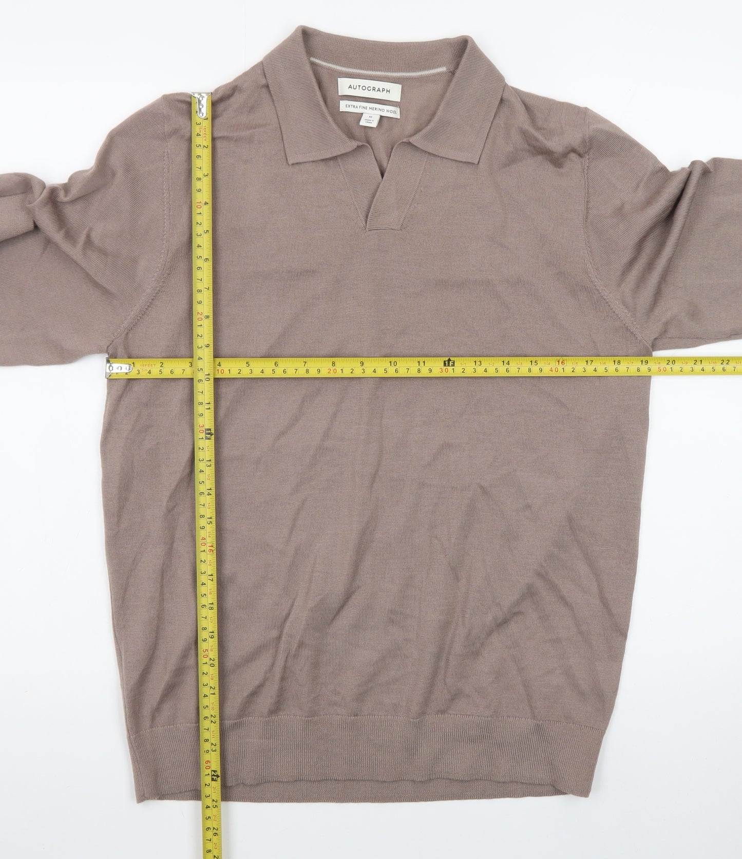 Marks and Spencer Autograph Men's Beige Merino Wool Long Sleeve Polo M