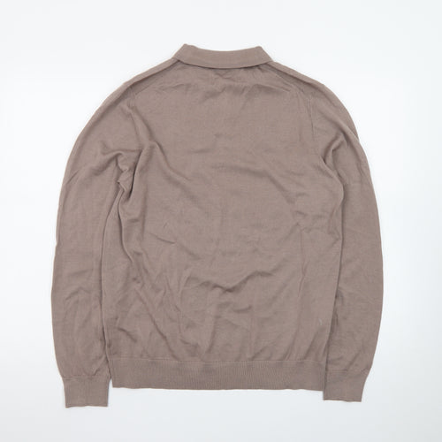 Marks and Spencer Autograph Men's Beige Merino Wool Long Sleeve Polo M