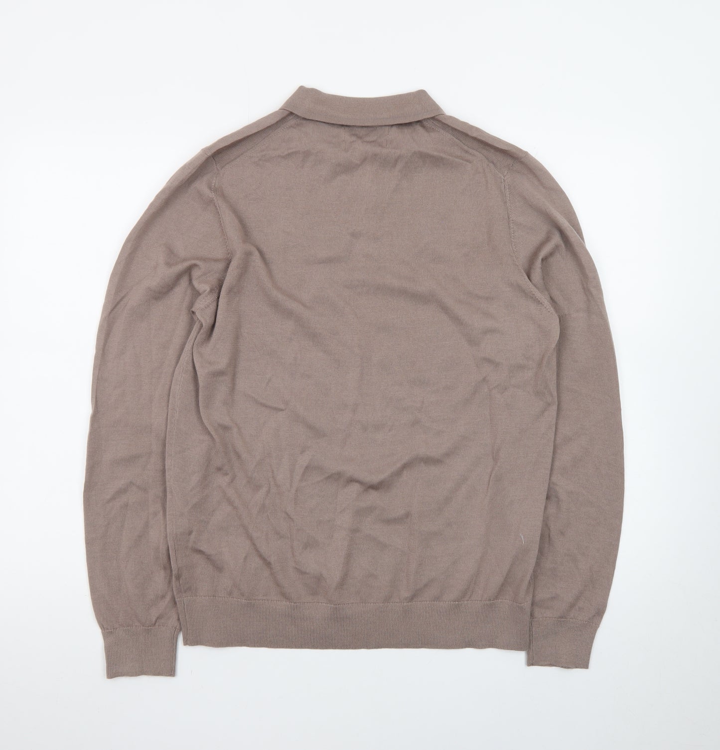 Marks and Spencer Autograph Men's Beige Merino Wool Long Sleeve Polo M