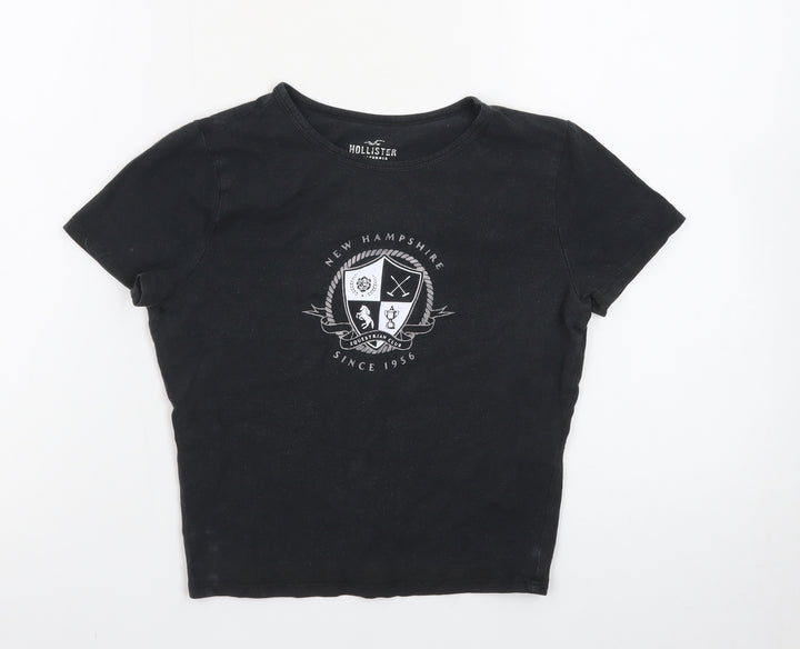 Hollister Women's Black Cropped Slim Fit Cotton T-Shirt Size S