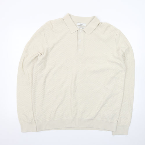 Marks and Spencer Men's Beige Collared Pullover Jumper XL Cotton Modal