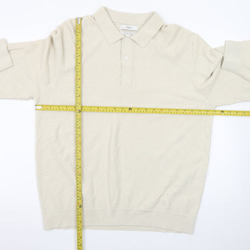 Marks and Spencer Men's Beige Collared Pullover Jumper XL Cotton Modal