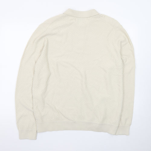 Marks and Spencer Men's Beige Collared Pullover Jumper XL Cotton Modal