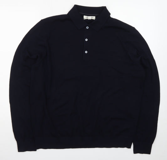 Marks and Spencer Men’s Black XL Wool Collared Pullover Jumper
