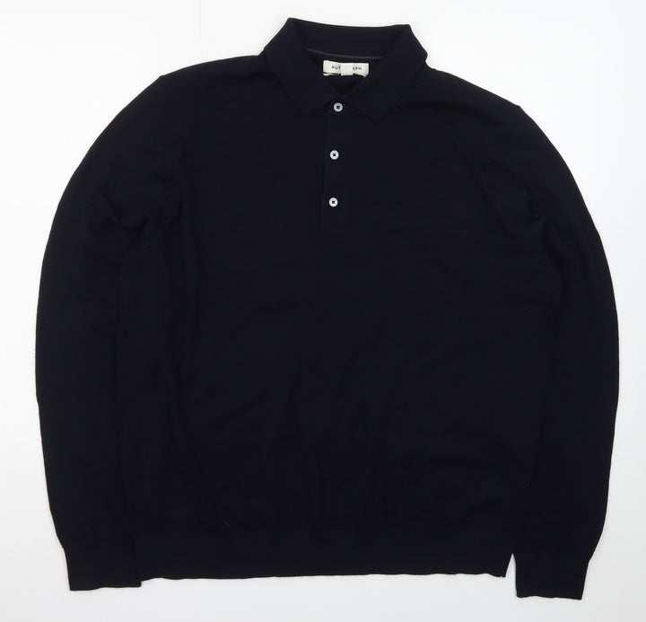 Marks and Spencer Men’s Black XL Wool Collared Pullover Jumper