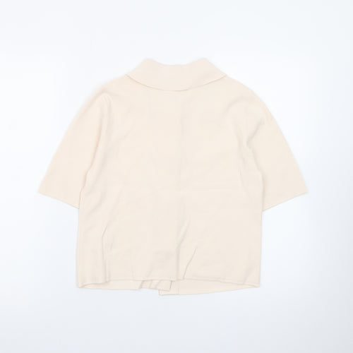 Marks and Spencer Women's Beige Collared Short Sleeve Cardigan Small