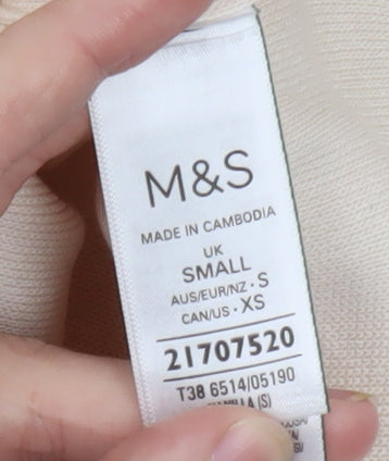 Marks and Spencer Women's Beige Collared Short Sleeve Cardigan Small