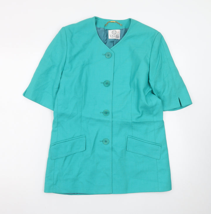 Viyella Women's Green Wool Blend Short Sleeve Blazer Size 10