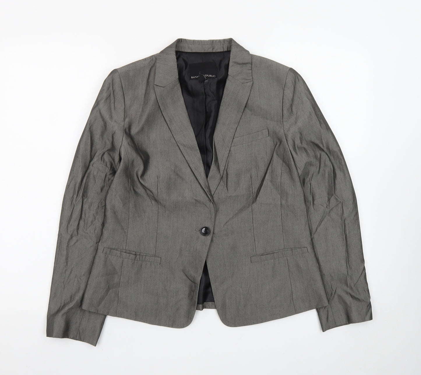 Banana Republic Women Grey Petite 8 Classic Single-Breasted Blazer