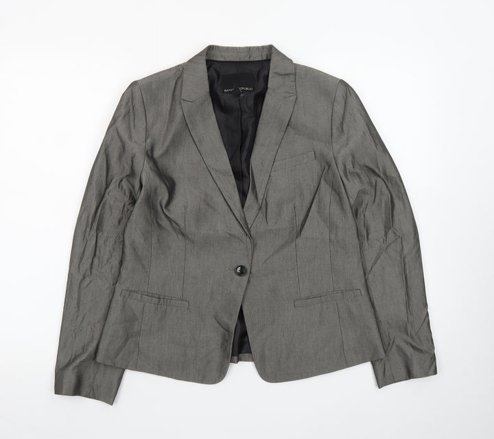 Banana Republic Women Grey Petite 8 Classic Single-Breasted Blazer