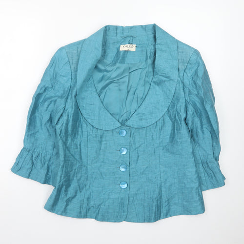 Kaliko Women's Blue Dupion Silk Shawl Collar Suit Jacket Size 14