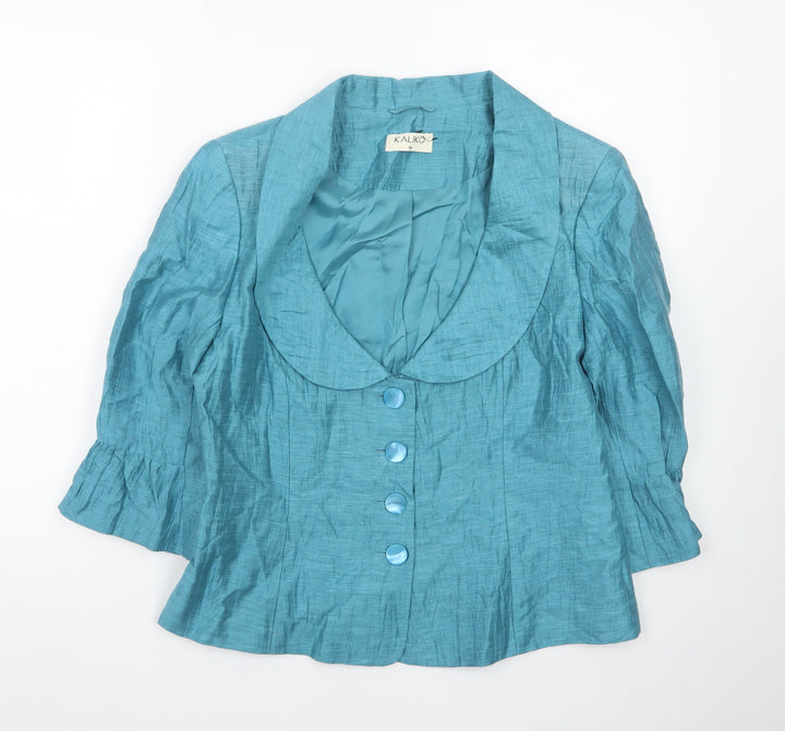Kaliko Women's Blue Dupion Silk Shawl Collar Suit Jacket Size 14
