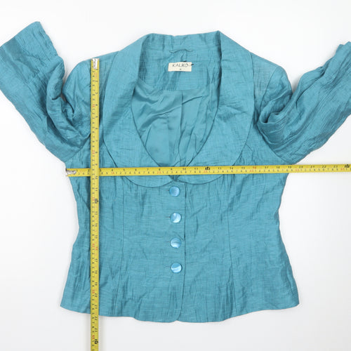 Kaliko Women's Blue Dupion Silk Shawl Collar Suit Jacket Size 14
