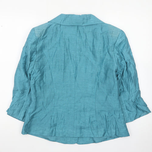 Kaliko Women's Blue Dupion Silk Shawl Collar Suit Jacket Size 14