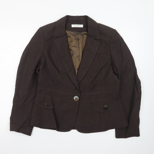 Planet Womens Brown Linen Viscose Blazer UK 14 Single-Breasted Jacket