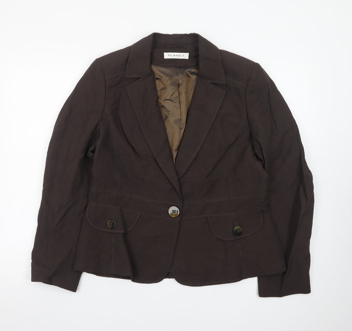 Planet Womens Brown Linen Viscose Blazer UK 14 Single-Breasted Jacket