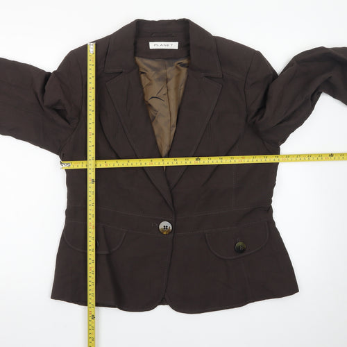 Planet Womens Brown Linen Viscose Blazer UK 14 Single-Breasted Jacket