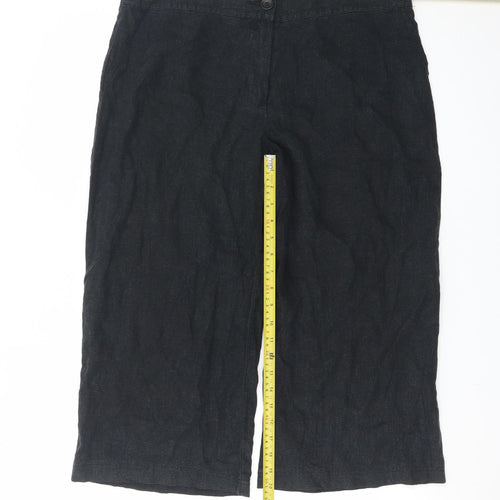 Marks and Spencer Women Black Linen Cropped Wide-Leg Trousers UK 16 Long