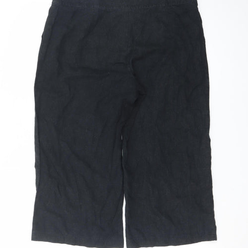 Marks and Spencer Women Black Linen Cropped Wide-Leg Trousers UK 16 Long