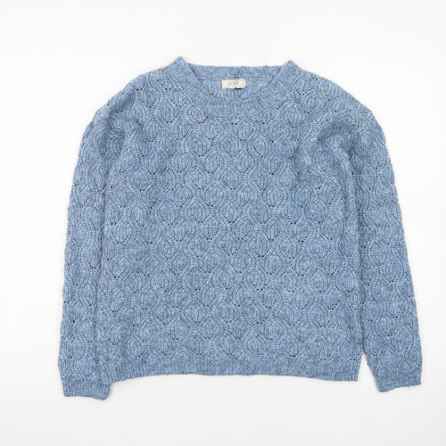 Fat Face Women Blue Chunky Knit Crew Neck Jumper Size 8