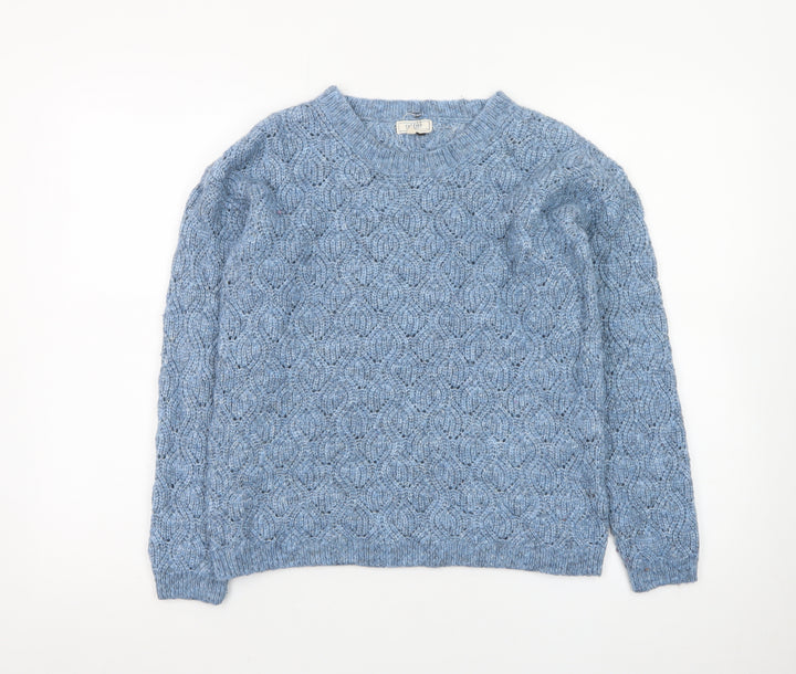 Fat Face Women Blue Chunky Knit Crew Neck Jumper Size 8