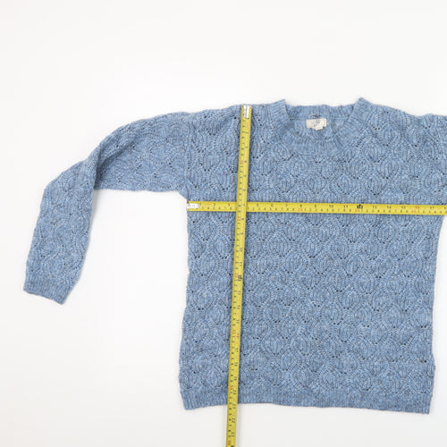 Fat Face Women Blue Chunky Knit Crew Neck Jumper Size 8