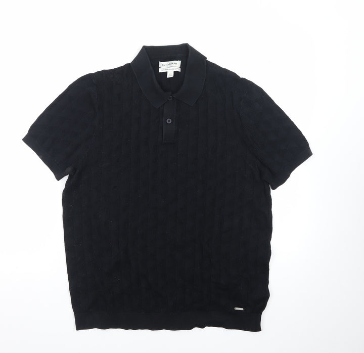 Marks and Spencer Autograph Men's Black L Collared Cotton Knit Jumper