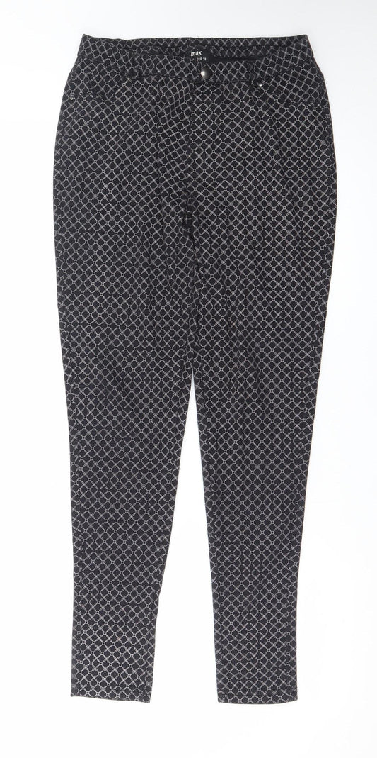 Max Women’s Black Geometric Stretch Skinny Trousers Size 12