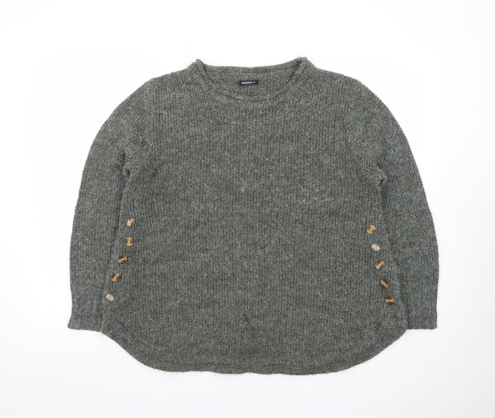 Roman Women Grey Button Accent Long Sleeve Knit Jumper Size 16