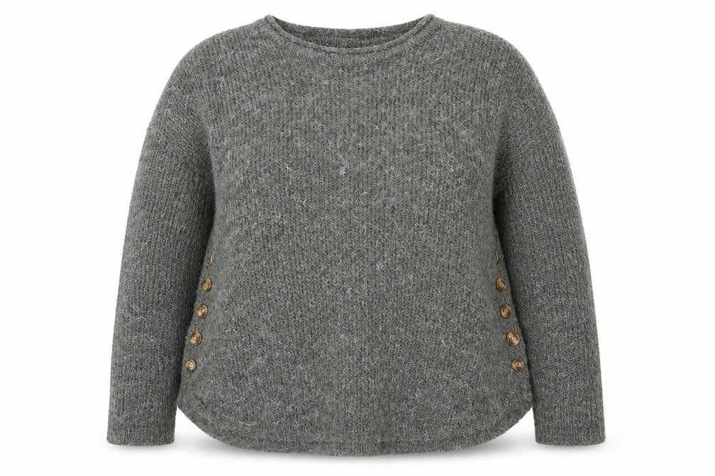 Front view of Roman Women Grey Button Accent Long Sleeve Knit Jumper, size 16