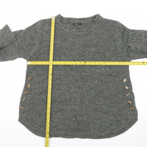 Roman Women Grey Button Accent Long Sleeve Knit Jumper Size 16