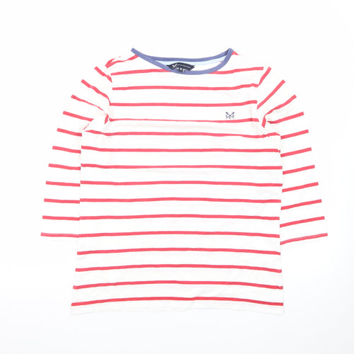 Crew Clothing Company Women's White Striped 3/4 Sleeve Cotton T-Shirt Size 10