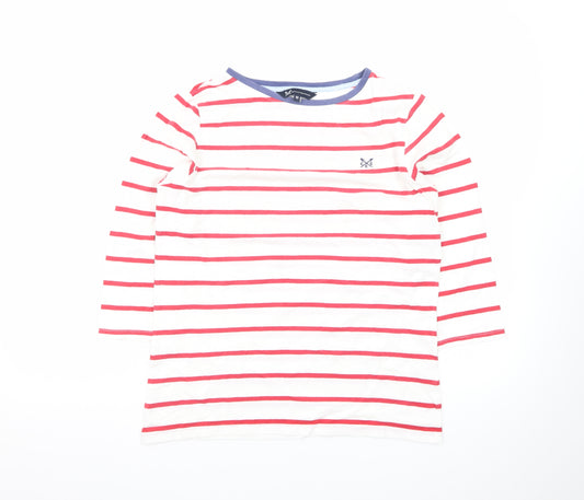 Crew Clothing Company Women's White Striped 3/4 Sleeve Cotton T-Shirt Size 10