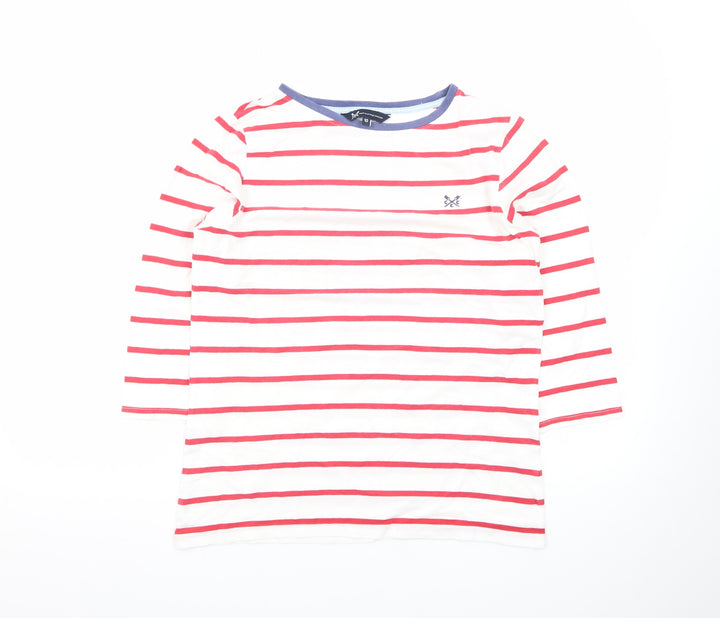 Crew Clothing Company Women's White Striped 3/4 Sleeve Cotton T-Shirt Size 10
