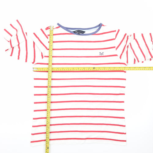 Crew Clothing Company Women's White Striped 3/4 Sleeve Cotton T-Shirt Size 10