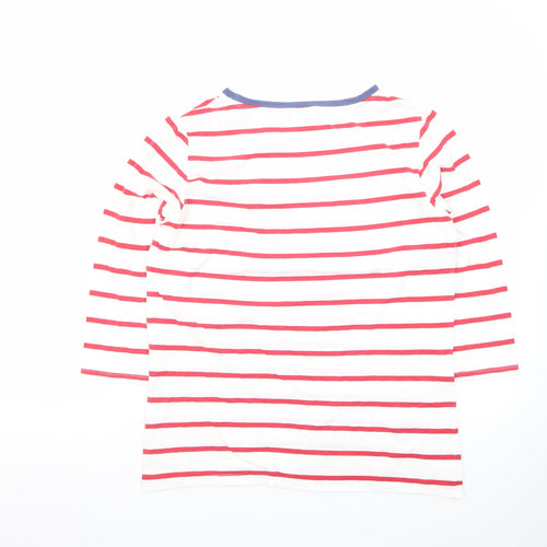 Crew Clothing Company Women's White Striped 3/4 Sleeve Cotton T-Shirt Size 10