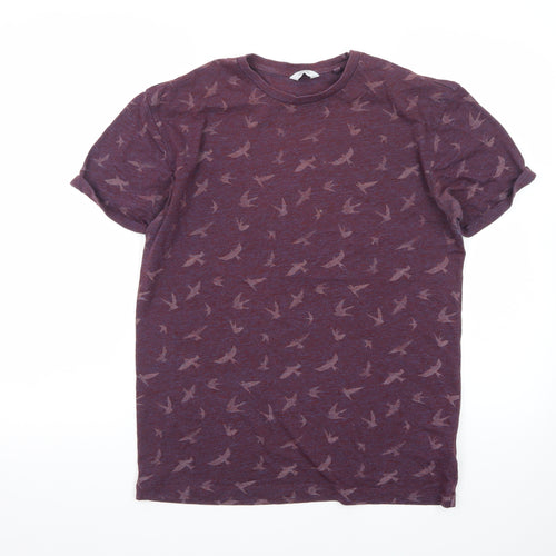 Next Men's Burgundy Bird Print Relaxed Fit T-Shirt Size M