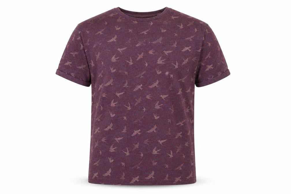 Next Men's Burgundy Bird Print Relaxed Fit T-Shirt Size M