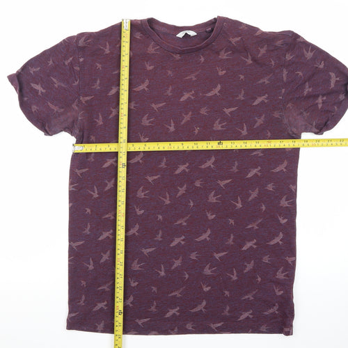 Next Men's Burgundy Bird Print Relaxed Fit T-Shirt Size M
