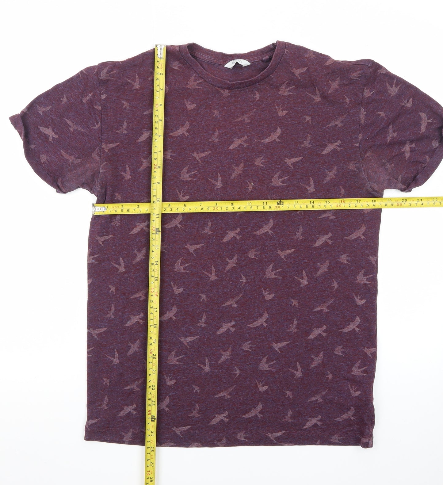 Next Men's Burgundy Bird Print Relaxed Fit T-Shirt Size M