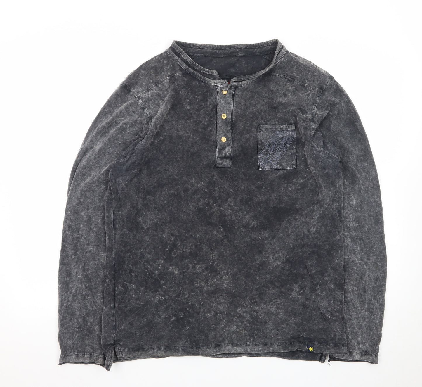 Joe Browns Men's Black Henley Long Sleeve Cotton T-Shirt M